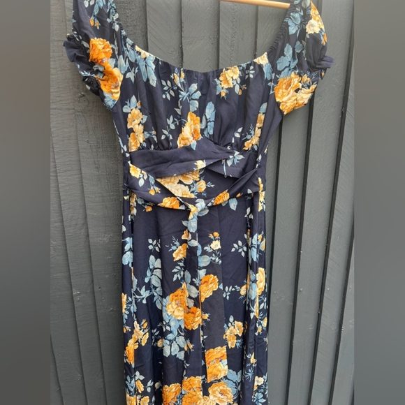 Blue mustard floral tie waist long line maxi dress - Picture 5 of 6
